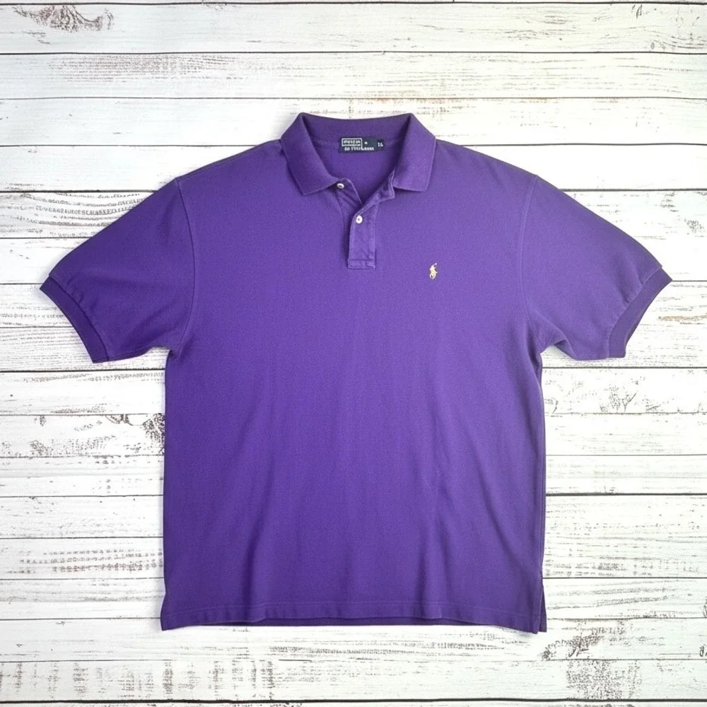 Vintage Polo Ralph Lauren Polo Shirt XL Purple 100% Cotton Preppy Ivy Pique